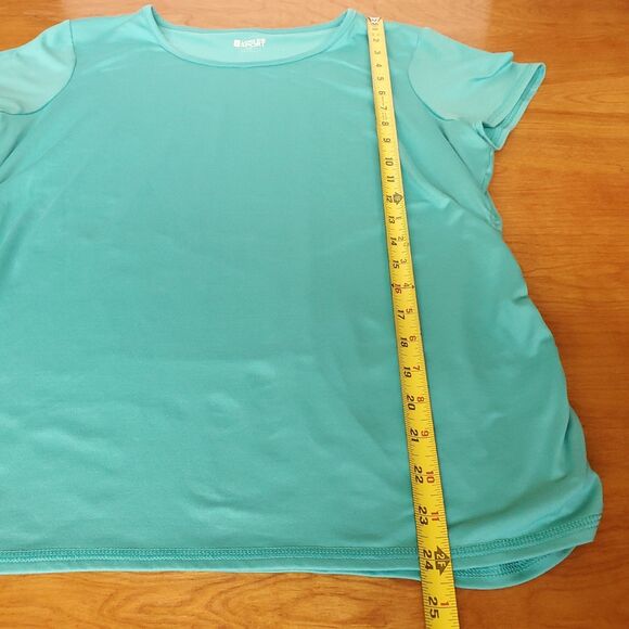 Lands End Sport Top Sz L 14-16 Teal Green Short Sleeve Tee Ruched Side Casual - Picture 6 of 7